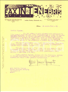 1933 MILANO Lettera Marco Vinicio RECUPITO per condoglianze - AUTOGRAFO