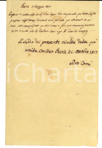 1805 PAVIA Siro COMI - Autografo su ricevuta per versamento