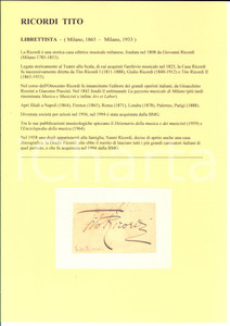 1900 ca MILANO Tito RICORDI - Librettista - AUTOGRAFO su carta (frammento)