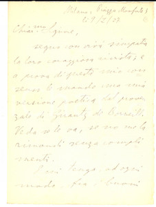 1927 MILANO Lettera Valentino PICCOLI per invio versione poetica - AUTOGRAFO