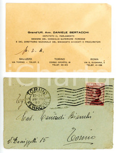 1925 ca TORINO Daniele BERTACCHI - Biglietto da visita con annotazione AUTOGRAFA