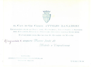 1950 TORINO Attilio ZANABONI Cavaliere di Gran Croce - Biglietto AUTOGRAFO