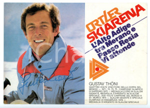 1980 ca Sciatore Gustav THONI *AUTOGRAFO su volantino ORTLER SKIARENA