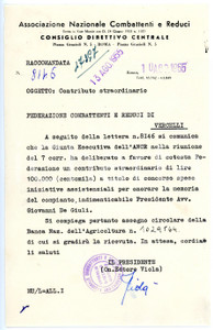 1955 ROMA Ettore VIOLA per contributo straordinario ANCR - Lettera con AUTOGRAFO