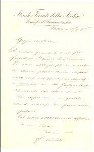 1896 CATANIA STRADE FERRATE Lettera Francesco TENERELLI - AUTOGRAFO