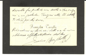 1930 ca MILANO Biglietto Enrico TUROLLA per ringraziamento - AUTOGRAFO