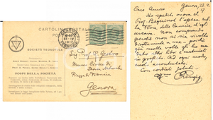 1917 GENOVA Società Teosofica - Cartolina Ottone PENZIG per libri - AUTOGRAFO