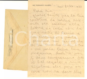 1921 TORINO Lettera ing. Ferruccio VALOBRA alla zia Vally MAGNAGO - AUTOGRAFO