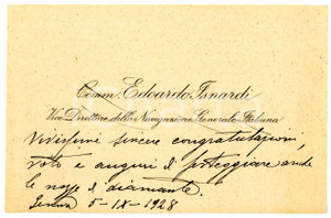 1928 GENOVA Edoardo ISNARDI vice direttore NGI - Biglietto da visita AUTOGRAFO