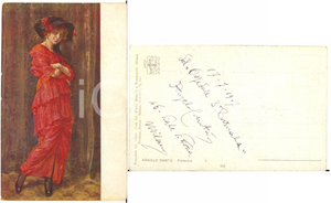 1907 MILANO Pittore Angelo CANTU' "Fiamma" - Cartolina postale con AUTOGRAFO