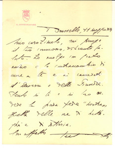 1935 BRUXELLES Lettera Giuseppe BOTTAI a Michelangelo ZIMOLO - AUTOGRAFO