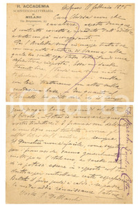 1895 MILANO Emilio DE MARCHI sulla traduzione di "Demetrio Pianelli" - AUTOGRAFO