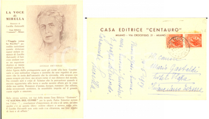1959 MILANO Cartolina Lucilla CALFUS ANTONELLI - Editrice CENTAURO - AUTOGRAFO