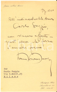 1931 BUDAPEST Lettera Franco VELLANI DIONISI per invio di un'opera - AUTOGRAFO