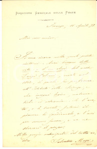 1873 FIRENZE Salvatore MUZZI chiede elogio di Luigi Palcani - AUTOGRAFO