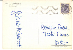 1959 RICCIONE Cartolina Gabriella ANDREINI a Remigio PAONE - AUTOGRAFA