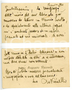 1920 BOLOGNA Dottor Augusto VICINELLI - Biglietto da visita con AUTOGRAFO