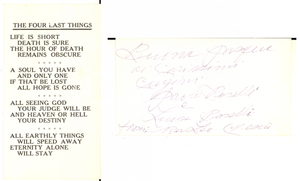 1960 ca Rev. Leo CRESCIO - "The four last things" - Biglietto auguri AUTOGRAFO