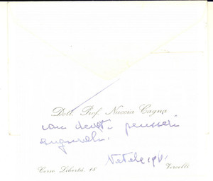1961 VERCELLI Biglietto da visita Nuccia CAGNA con messaggio AUTOGRAFO