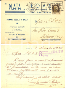 1937 ROMA Maestro Giovanni PICCIONI - Scuola di ballo PLATA ^Cartolina AUTOGRAFA