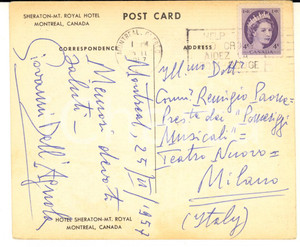 1957 MONTREAL Pianista Giovanni DELL'AGNOLA - Cartolina a Remigio Paone FG VG
