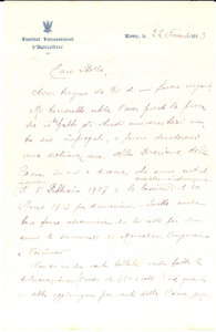 1913 ROMA Istituto Internazionale d'Agricoltura - Lettera all' avv. STELLA