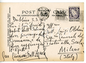 1965 DUBLINO Pianista Giovanni DELL'AGNOLA a Luigi OLDANI *Cartolina AUTOGRAFATA