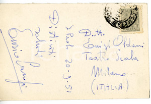 1951 SAN PAOLO - LIRICA Basso-baritono Enrico CAMPI - Cartolina con AUTOGRAFO FP
