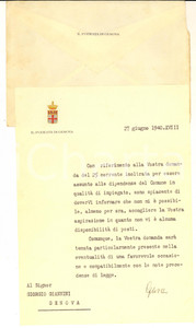 1940 GENOVA Lettera podestà Aldo GARDINI per domanda lavoro - AUTOGRAFO