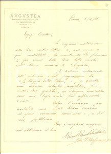 1926 ROMA Lettera Raoul ROMOLI VENTURI per "La Difesa della Poesia" - AUTOGRAFO Lettera interamente autografa,  su carta intestata della rivista "Augustea". CONDIZIONI: G (ma piegature d'epoca)PAGINE: 1     originale e autentica 1
