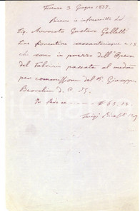 1857 FIRENZE Ricevuta padre Luigi RICASOLI a Gaetano Galletti - AUTOGRAFO