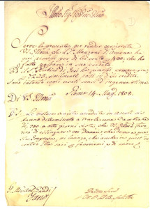 1808 ROMA Lettera marchese Ottavio Paolo DEL BUFALO per credito - AUTOGRAFO