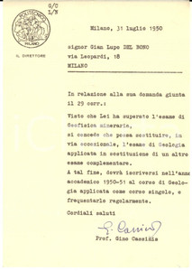 1950 MILANO POLITECNICO Lettera Gino CASSINIS per un esame - AUTOGRAFO