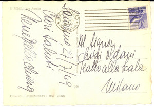 1949 SANREMO Cartolina soprano Vivian DELLA CHIESA - AUTOGRAFO FG VG