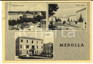 1953 MEDOLLA (MO) Vedutine con piazza Roma e Municipio - Cartolina FG VG