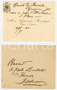 1944 VIGEVANO Biglietto mons. Giovanni BARGIGGIA al prevosto Locatelli AUTOGRAFO
