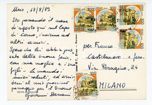 1989 CASTELLO DI URIO Cartolina on. Giovanni BERSANI - Autografo FG VG