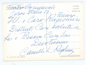 1960 ca FIRENZE Cartolina basso Camillo L. RIGHINI - AUTOGRAFO FG NV