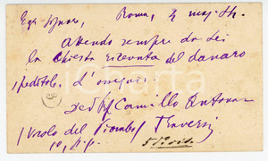 1884 ROMA Camillo ANTONA TRAVERSI a Gaetano ROMAGNOLI per ricevuta - AUTOGRAFO