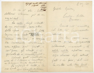 1881 NAPOLI Lettera Camillo ANTONA TRAVERSI per estratti di lavoro *AUTOGRAFO Lettera interamente autografa del celebre scrittore e commediografo, che richiede l'invio degli estratti di un suo lavoro.Scrittura a matita dovuta alla malattia:"... Scrivo coll'amatita e dal letto, ch&eacute; leggermente indisposto...". CONDIZIONI: FAIR (piegature d'epoca; piccolo foro centrale)PAGINE: 4     originale e autentica 1