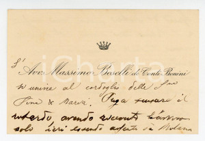 1940 MILANO Biglietto avv. Massimo BOSELLI de' conti BONINI - AUTOGRAFO