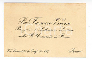 1930 ca Regia Università di ROMA Prof. Francesco VIVONA - Biglietto da visita
