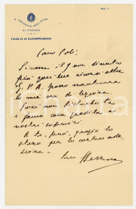 1940 ca FIRENZE Facoltà GIURISPRUDENZA Lettera prof. Silvio LESSONA - AUTOGRAFO