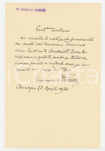 1926 CHERASCO Lettera generale A. PETITTI DI RORETO - AUTOGRAFO