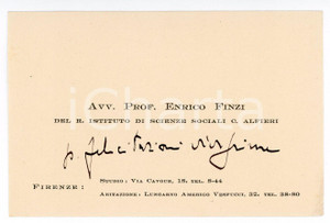 1925 ca FIRENZE Istituto ALFIERI - Biglietto prof. Enrico FINZI - Autografo