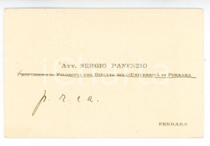 1925 ca Università di FERRARA - Biglietto prof. Sergio PANUNZIO - Autografo