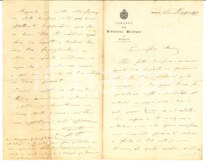 Autografo originale 1879 VERONA Comando Divisione Militare  Augusto COSSOTTI ricorda Nino BIXIO 1