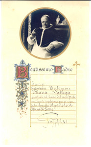 1930 ca Papa PIO XI - Attestato di benedizione BERTONCINI con foto - AUTOGRAFO