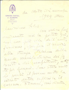 1929 METZ Attilio CREPAS "Nel covo più vile dell'antifascismo"- AUTOGRAFO