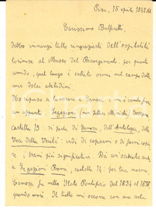 1942 PISA Cartolina Walter MATURI a Luigi Bulferetti - AUTOGRAFO FG VG